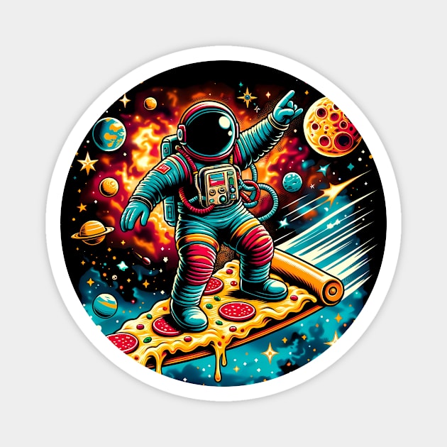 Funny Pizza Lover, Astronaut Surfing in Space Magnet by logiamerch